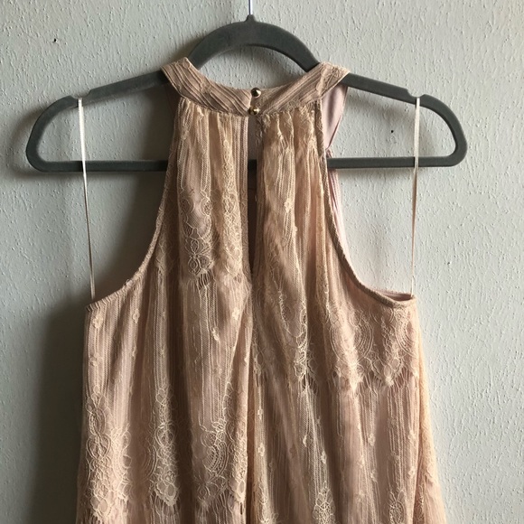 ASTR Dress Blush Pink High Neck Lace Overlay Shift Mini Sz S BNWT Anthropologie - Picture 14 of 16